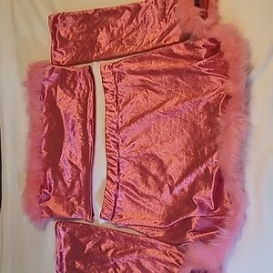 SHEIN BAE Fuzzy Trim Crop Velvet Tube Top & Bodycon Skirt & Sleeves